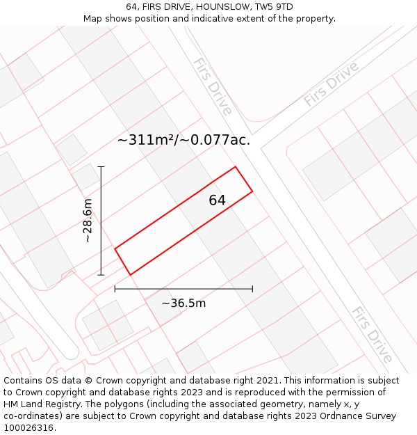 64, FIRS DRIVE, HOUNSLOW, TW5 9TD: Plot and title map