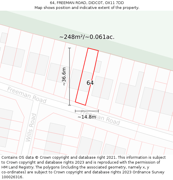 64, FREEMAN ROAD, DIDCOT, OX11 7DD: Plot and title map