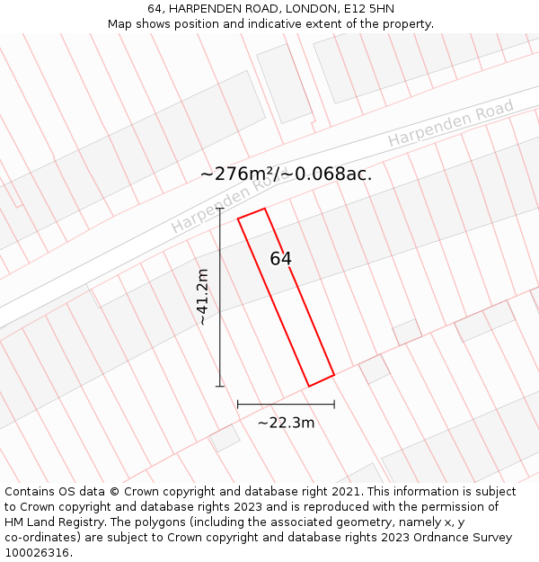 64, HARPENDEN ROAD, LONDON, E12 5HN: Plot and title map