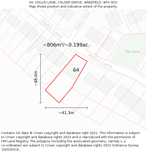 64, HOLLIN LANE, CALDER GROVE, WAKEFIELD, WF4 3DG: Plot and title map