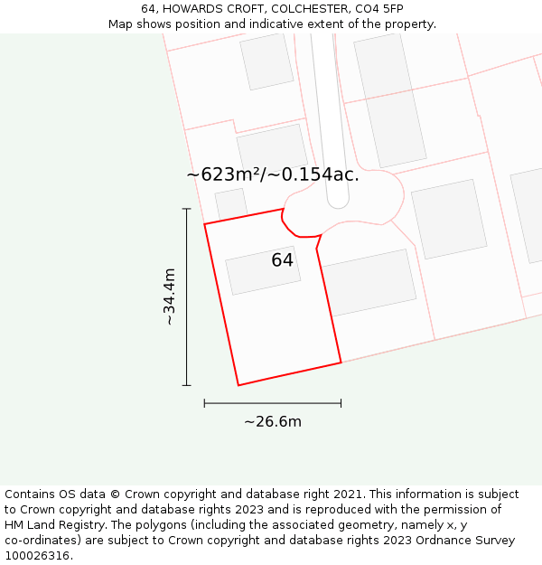 64, HOWARDS CROFT, COLCHESTER, CO4 5FP: Plot and title map
