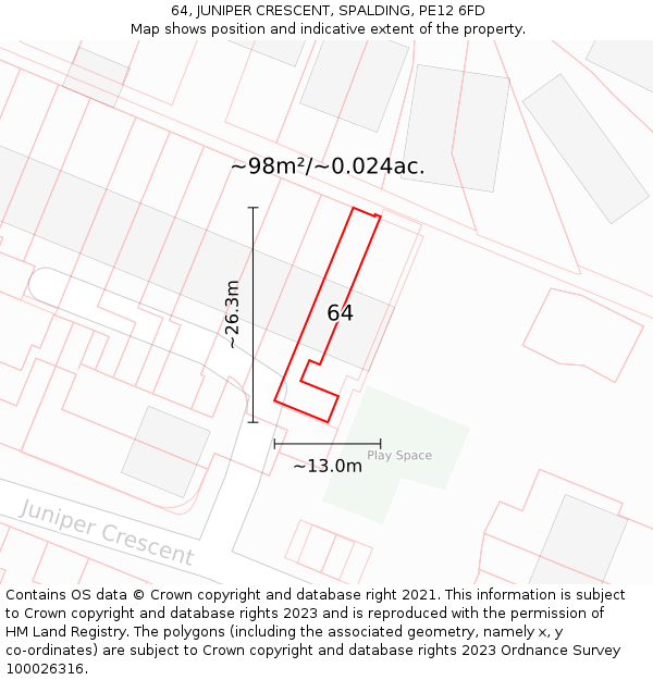 64, JUNIPER CRESCENT, SPALDING, PE12 6FD: Plot and title map