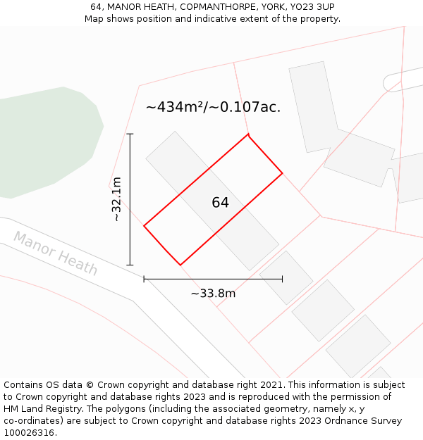 64, MANOR HEATH, COPMANTHORPE, YORK, YO23 3UP: Plot and title map