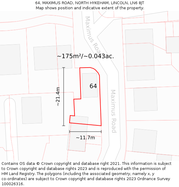 64, MAXIMUS ROAD, NORTH HYKEHAM, LINCOLN, LN6 8JT: Plot and title map