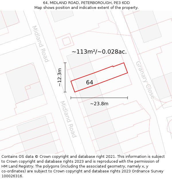 64, MIDLAND ROAD, PETERBOROUGH, PE3 6DD: Plot and title map