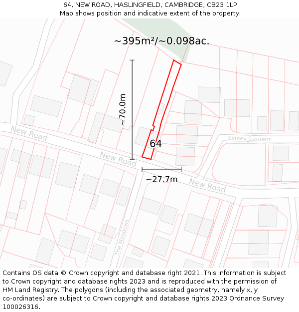 64, NEW ROAD, HASLINGFIELD, CAMBRIDGE, CB23 1LP: Plot and title map