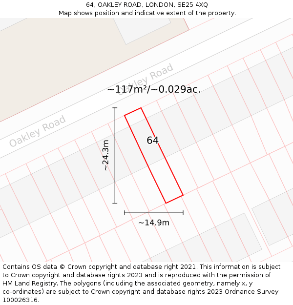 64, OAKLEY ROAD, LONDON, SE25 4XQ: Plot and title map