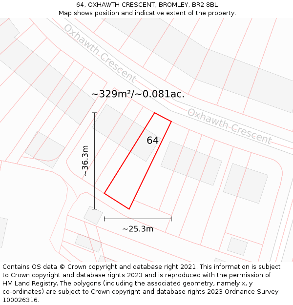 64, OXHAWTH CRESCENT, BROMLEY, BR2 8BL: Plot and title map