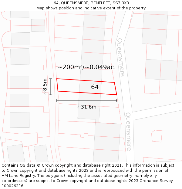 64, QUEENSMERE, BENFLEET, SS7 3XR: Plot and title map