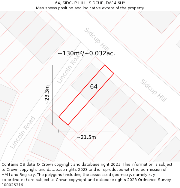 64, SIDCUP HILL, SIDCUP, DA14 6HY: Plot and title map
