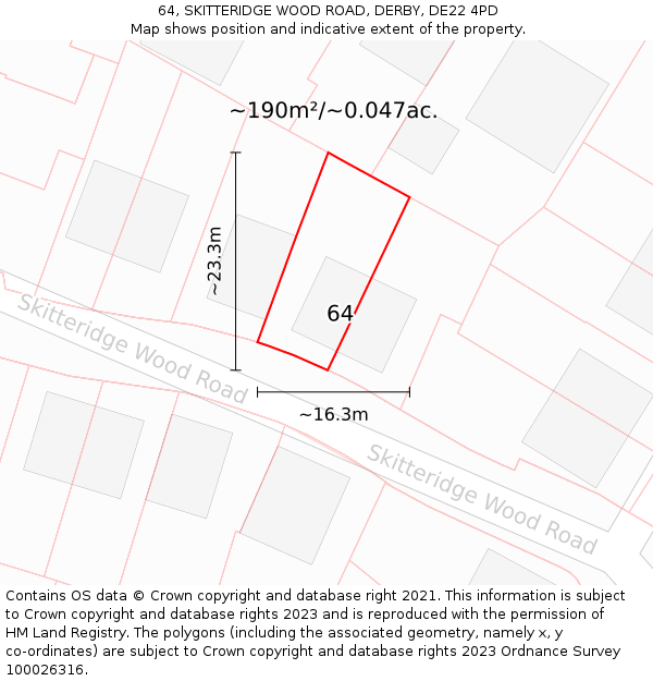 64, SKITTERIDGE WOOD ROAD, DERBY, DE22 4PD: Plot and title map