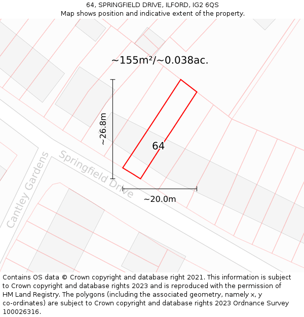 64, SPRINGFIELD DRIVE, ILFORD, IG2 6QS: Plot and title map