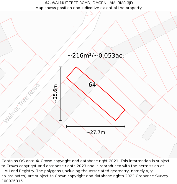 64, WALNUT TREE ROAD, DAGENHAM, RM8 3JD: Plot and title map