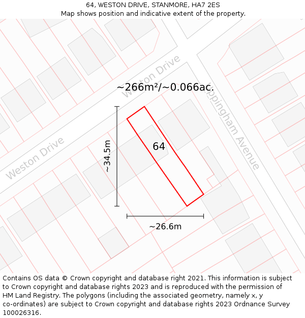 64, WESTON DRIVE, STANMORE, HA7 2ES: Plot and title map