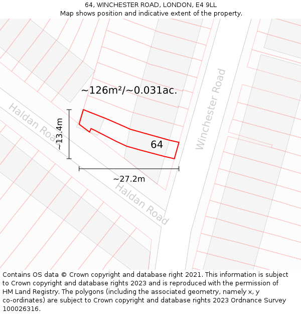 64, WINCHESTER ROAD, LONDON, E4 9LL: Plot and title map