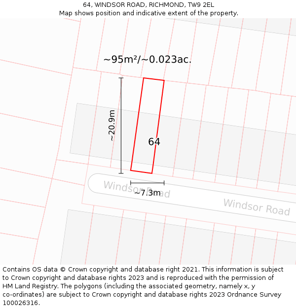 64, WINDSOR ROAD, RICHMOND, TW9 2EL: Plot and title map