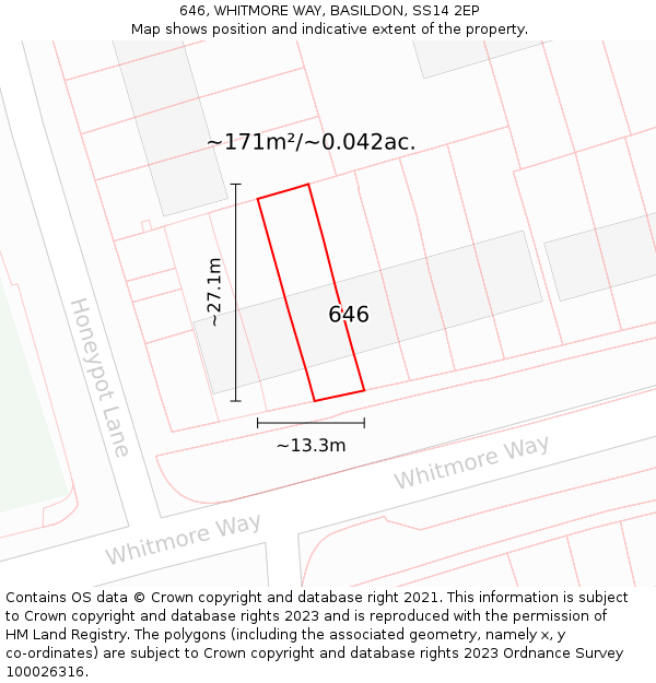 646, WHITMORE WAY, BASILDON, SS14 2EP: Plot and title map