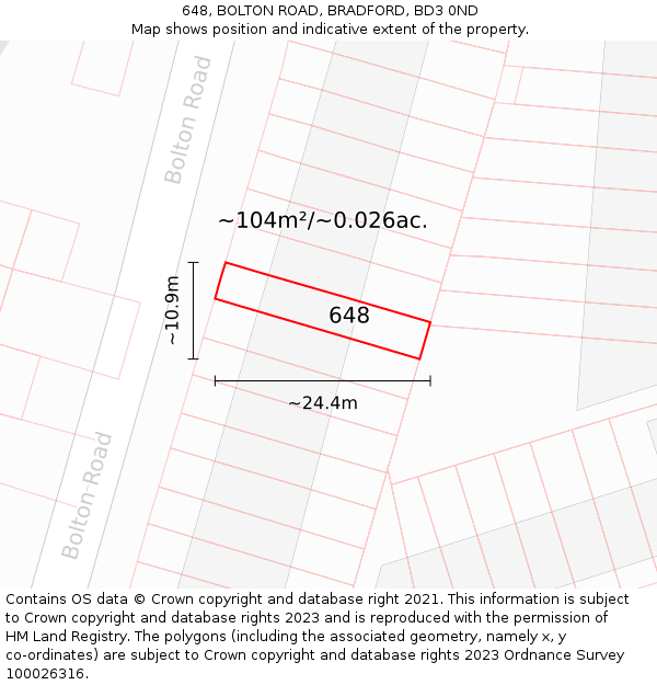 648, BOLTON ROAD, BRADFORD, BD3 0ND: Plot and title map