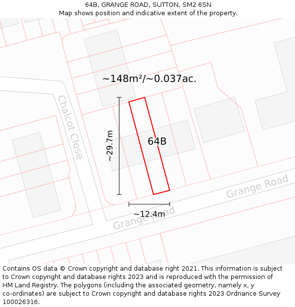 64B, GRANGE ROAD, SUTTON, SM2 6SN: Plot and title map