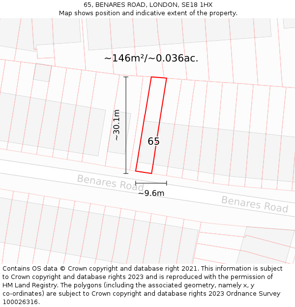 65, BENARES ROAD, LONDON, SE18 1HX: Plot and title map