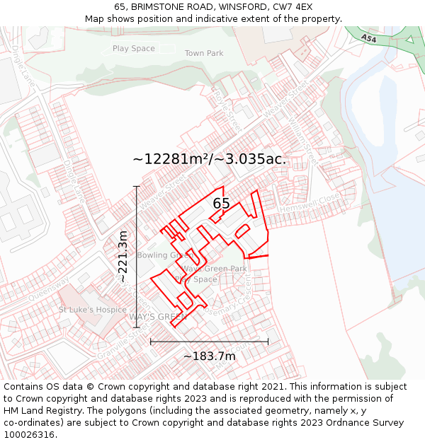 65, BRIMSTONE ROAD, WINSFORD, CW7 4EX: Plot and title map