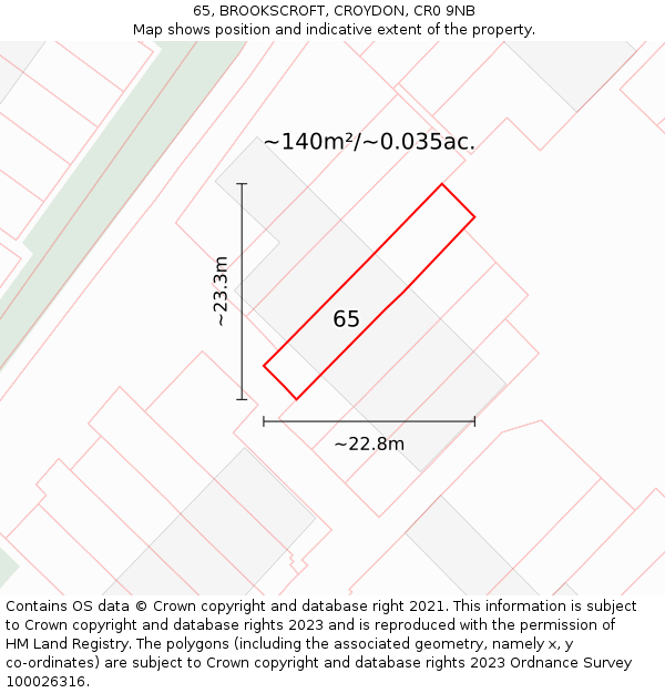 65, BROOKSCROFT, CROYDON, CR0 9NB: Plot and title map