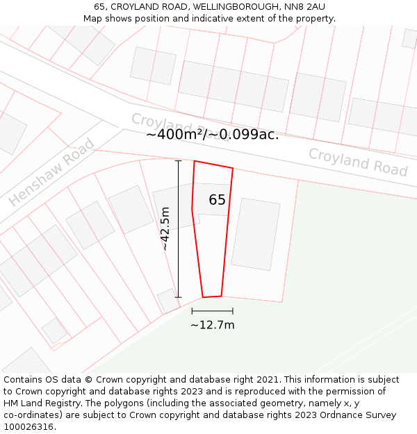 65, CROYLAND ROAD, WELLINGBOROUGH, NN8 2AU: Plot and title map