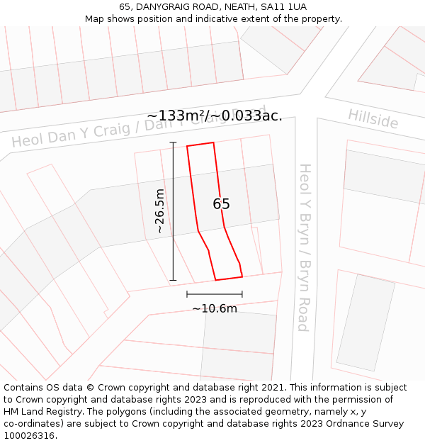 65, DANYGRAIG ROAD, NEATH, SA11 1UA: Plot and title map