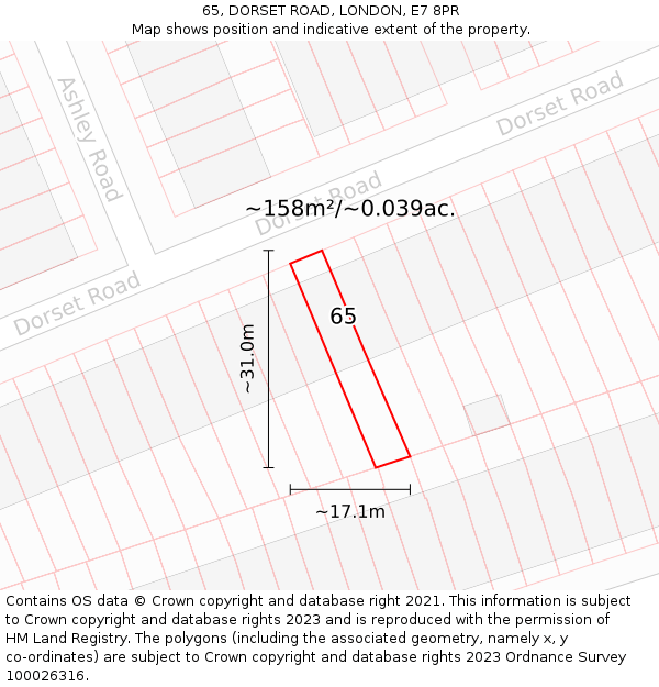 65, DORSET ROAD, LONDON, E7 8PR: Plot and title map