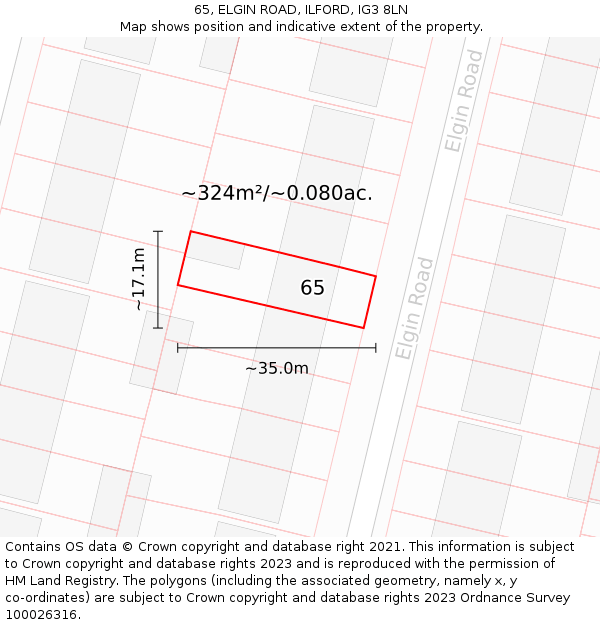 65, ELGIN ROAD, ILFORD, IG3 8LN: Plot and title map