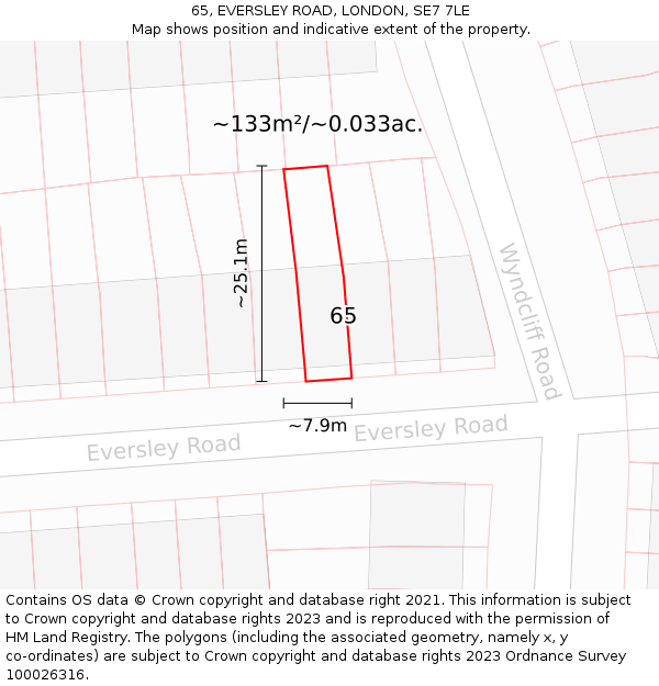 65, EVERSLEY ROAD, LONDON, SE7 7LE: Plot and title map