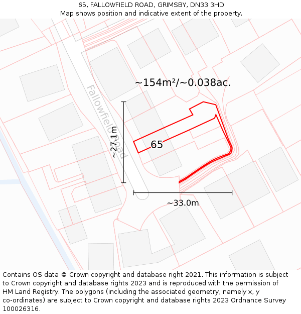 65, FALLOWFIELD ROAD, GRIMSBY, DN33 3HD: Plot and title map