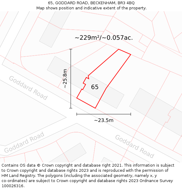65, GODDARD ROAD, BECKENHAM, BR3 4BQ: Plot and title map