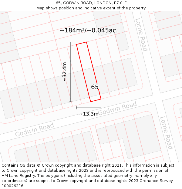 65, GODWIN ROAD, LONDON, E7 0LF: Plot and title map