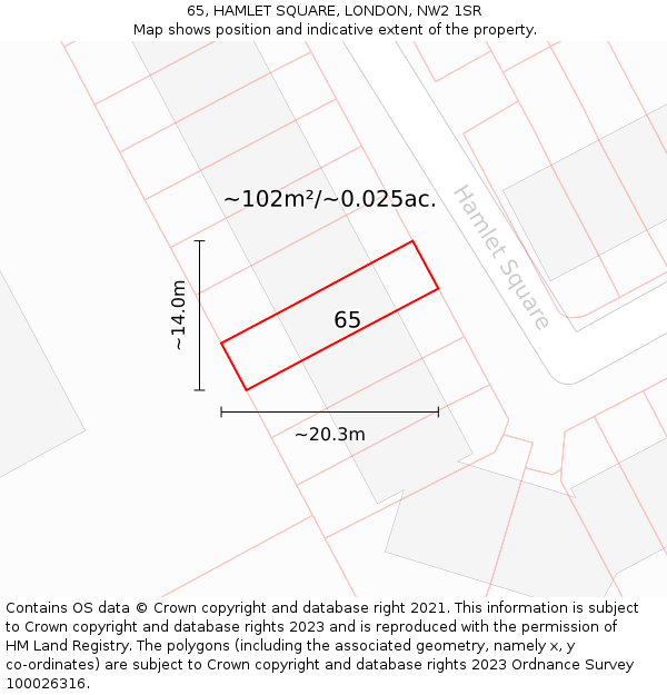 65, HAMLET SQUARE, LONDON, NW2 1SR: Plot and title map