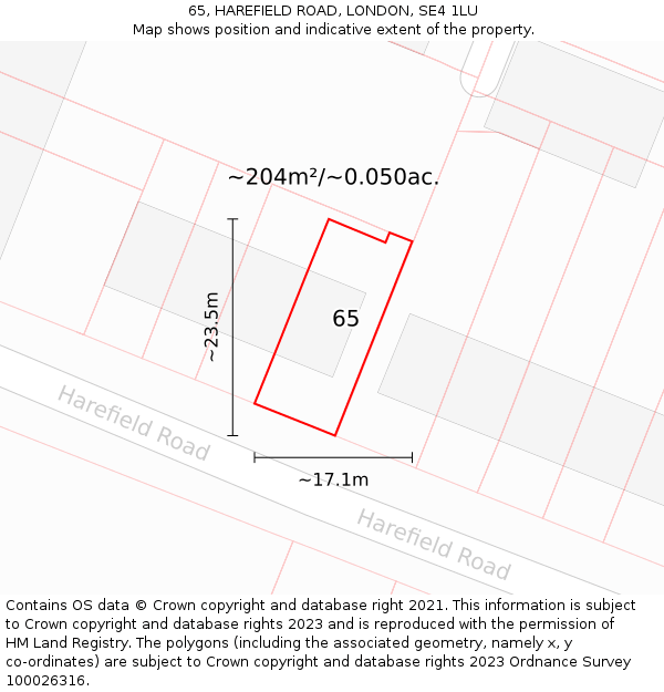 65, HAREFIELD ROAD, LONDON, SE4 1LU: Plot and title map