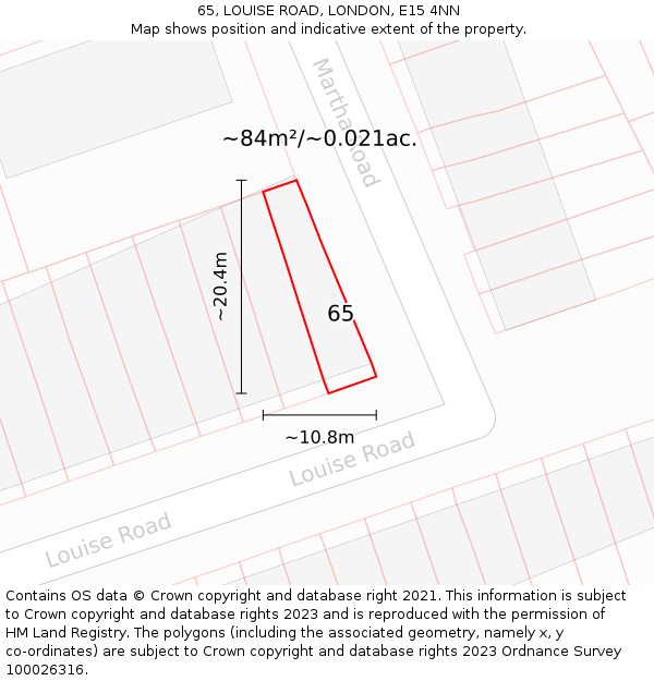 65, LOUISE ROAD, LONDON, E15 4NN: Plot and title map
