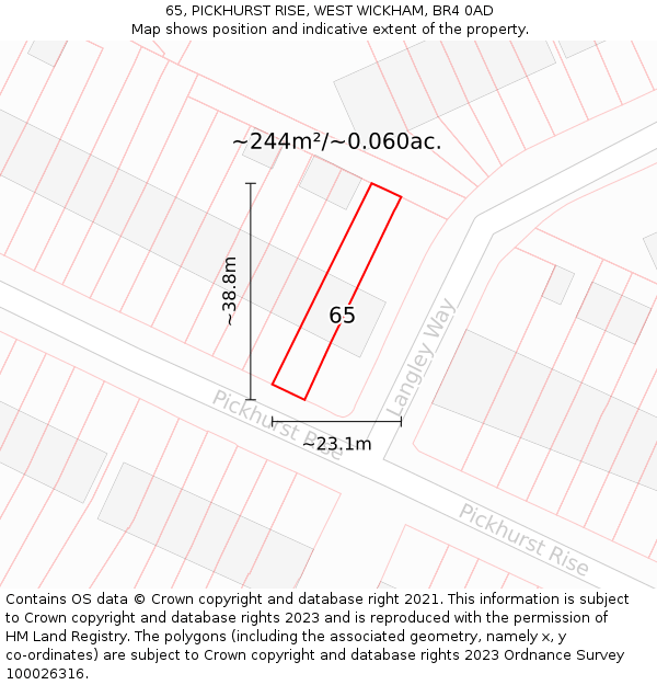 65, PICKHURST RISE, WEST WICKHAM, BR4 0AD: Plot and title map