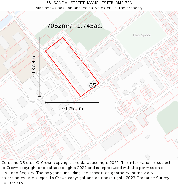 65, SANDAL STREET, MANCHESTER, M40 7EN: Plot and title map