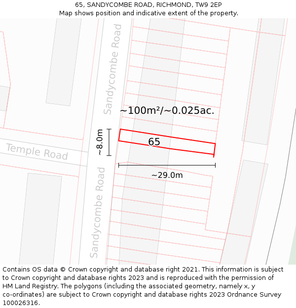 65, SANDYCOMBE ROAD, RICHMOND, TW9 2EP: Plot and title map