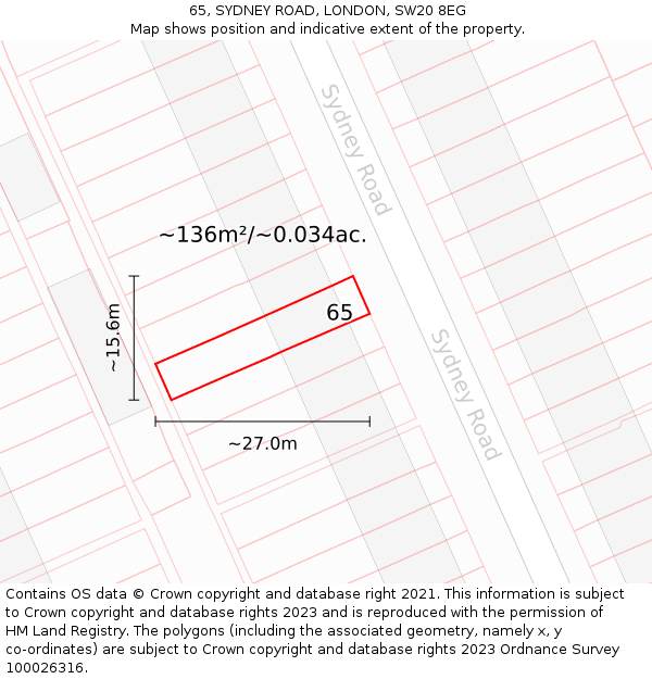 65, SYDNEY ROAD, LONDON, SW20 8EG: Plot and title map