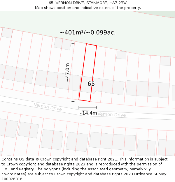 65, VERNON DRIVE, STANMORE, HA7 2BW: Plot and title map