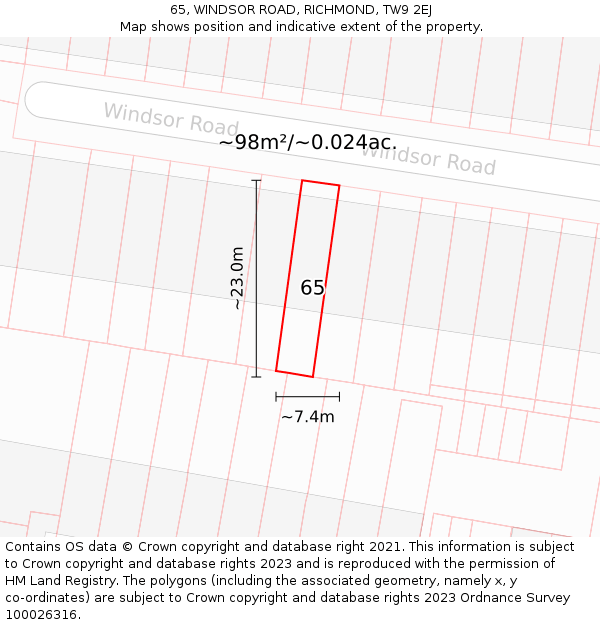 65, WINDSOR ROAD, RICHMOND, TW9 2EJ: Plot and title map