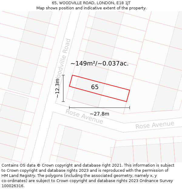 65, WOODVILLE ROAD, LONDON, E18 1JT: Plot and title map