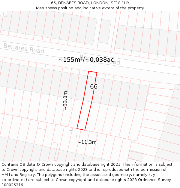 66, BENARES ROAD, LONDON, SE18 1HY: Plot and title map
