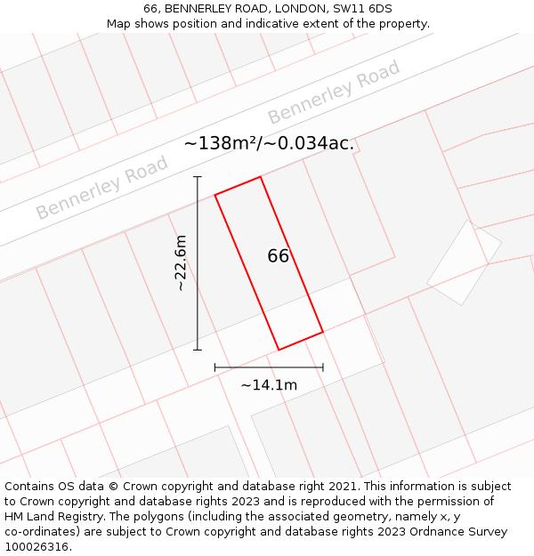 66, BENNERLEY ROAD, LONDON, SW11 6DS: Plot and title map