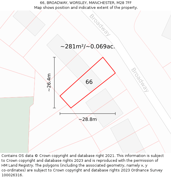 66, BROADWAY, WORSLEY, MANCHESTER, M28 7FF: Plot and title map
