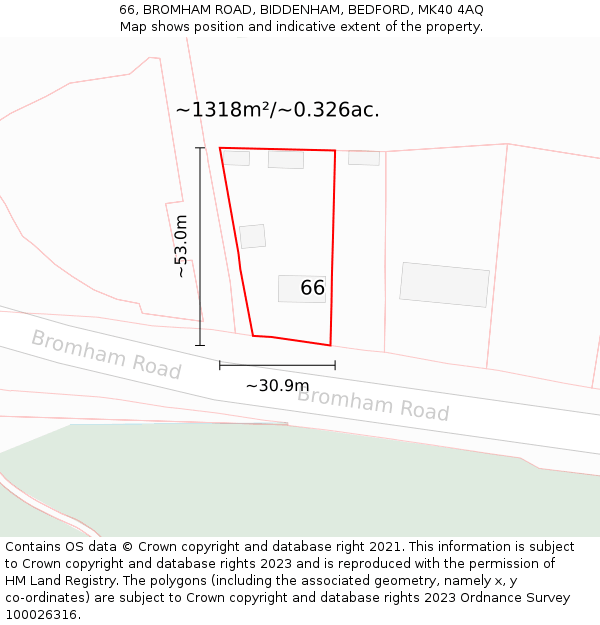 66, BROMHAM ROAD, BIDDENHAM, BEDFORD, MK40 4AQ: Plot and title map