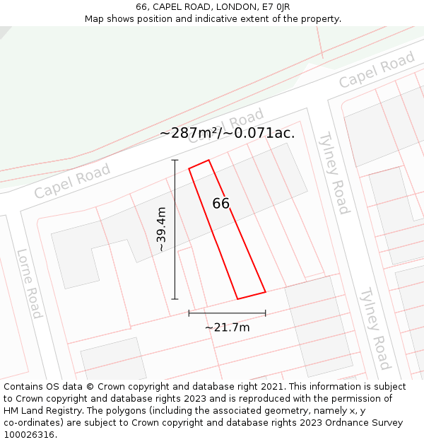 66, CAPEL ROAD, LONDON, E7 0JR: Plot and title map