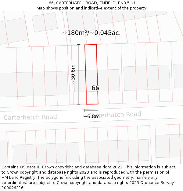 66, CARTERHATCH ROAD, ENFIELD, EN3 5LU: Plot and title map